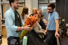Kyle (hair and make-up), Kira (Anne) and myself, working out some final wig details.